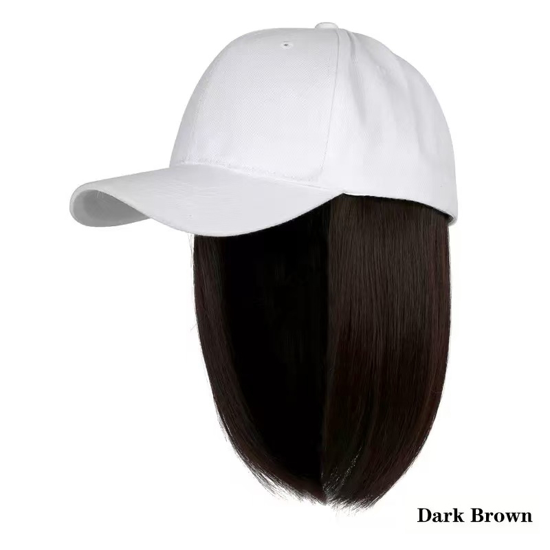 White cap+Dark Brown Hair