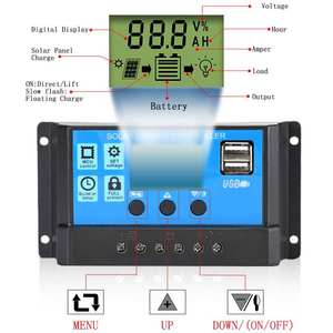 Venda quente 12V/ 24V Painel Solar Regulador Ajustável Display LCD <span class=keywords><strong>PWM</strong></span> Auto Parâmetro Controlador Solar