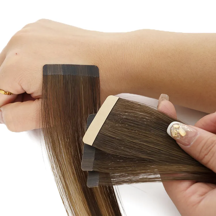 사람의 머리카락 연장에서 테이프 18 인치 DU # 색상 도매 100% 천연 생 머리 미처리 유럽 머리 2024 판매