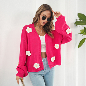 HANO Hand-made Autumn and Winter Three-dimension Embroidery Flower Lantern Sleeve Loose Knit Sweater Cardigan Coat Female - Product Image 2