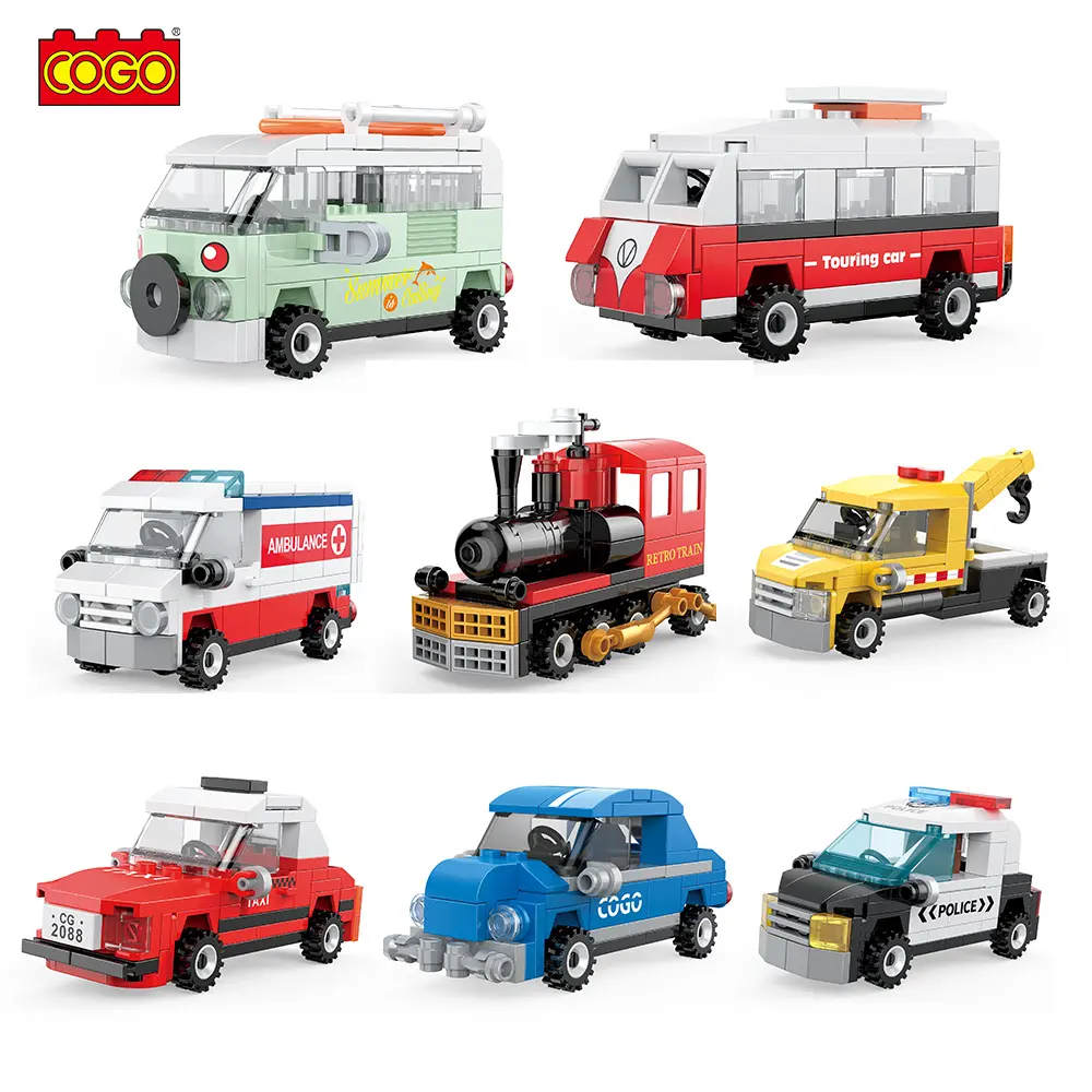 COGO 8-Stil Stadt Pull-Back-Autoblock-Sets Auto-Spielzeug Baustein-Spielzeug Baustein-Spielzeuge 3D-Kinder-Baustein-Spielzeug