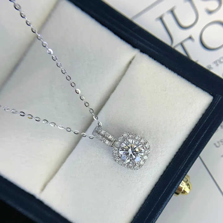 Ingrosso gioielli raffinati 18K oro bianco pieno diamante pavè taglio rotondo 1.04ct Lab diamante catena classica collana pendente