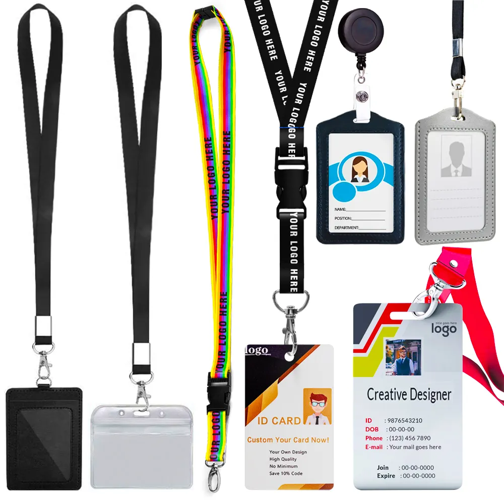 Kustom sublimasi cetak Logo gulungan dapat ditarik Pvc kulit plastik Id kartu lencana pemegang Lanyard dengan Id kartu lencana pemegang