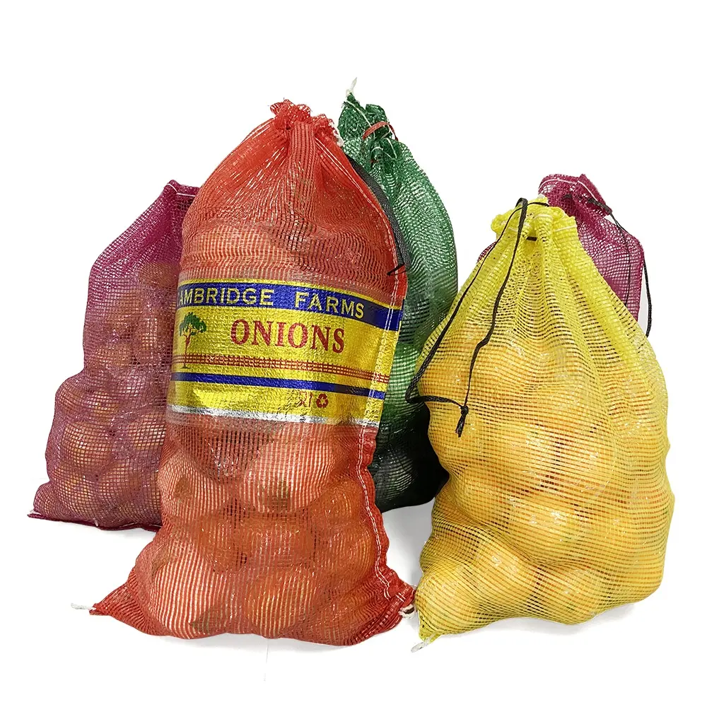 Yellow 50x80 Wholesale China Factory Fabric PP Leno Mesh Bag Onion Packing Bag Vegetable Net Bag for Fruit & Vegetables