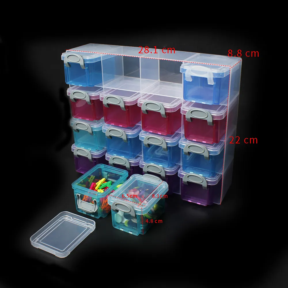 29626 16 Uds caja de almacenamiento de mini cajón de plástico transparente multifunción caja de almacenamiento de clasificación para juguetes y artículos diversos Almacenamiento de oficina