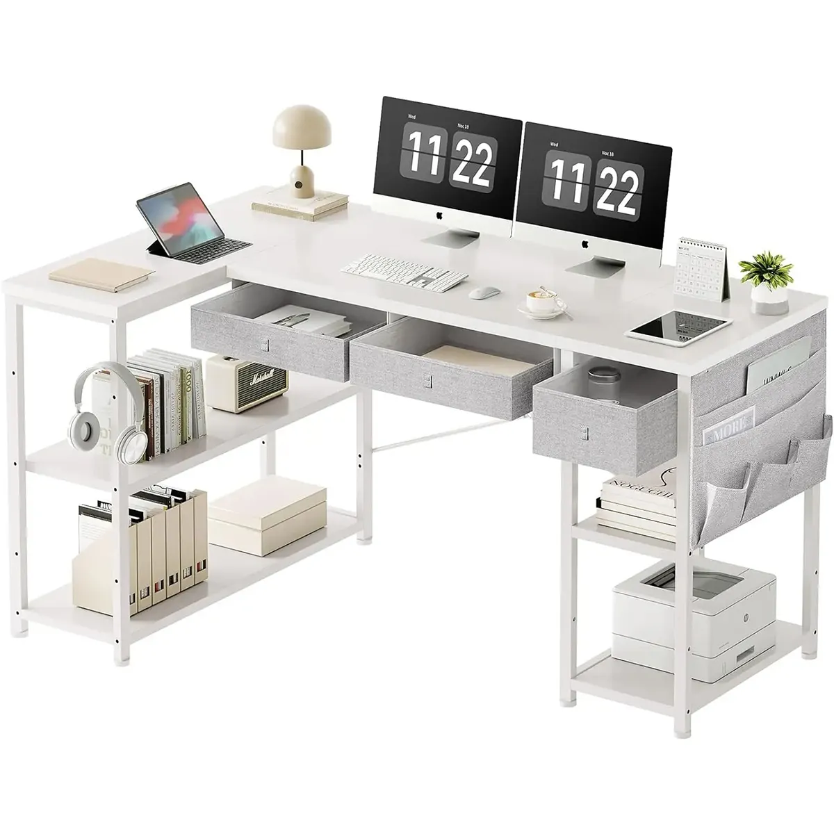 Individueller moderner Eck-Computertisch für Heimbüro kleiner L-förmiger Holztisch mit Schubladen Regal Seitenbeutel für Villen