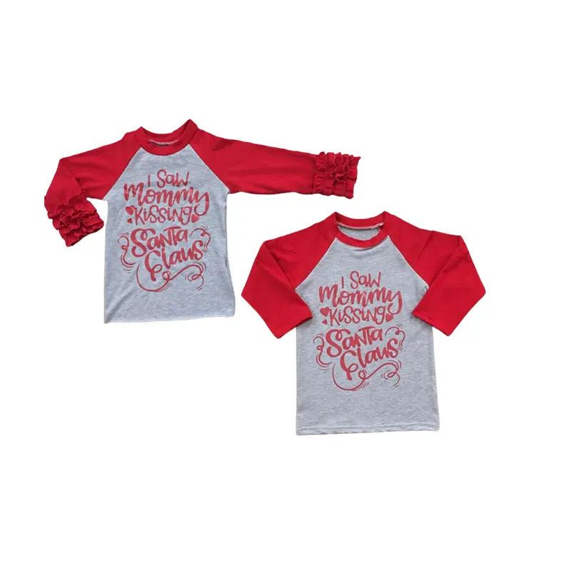 Boutique bambini cotone bambù manica lunga Raglan bambini manica intera parole stampa natale Tee Top bambini camicie fratelli