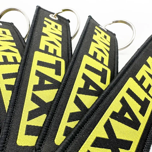 Özel Logo Jet etiketi nakış araba anahtarlık ile promosyon hediyeler için dokuma Metal ve deri kumaş anahtarlık - Product Image 3
