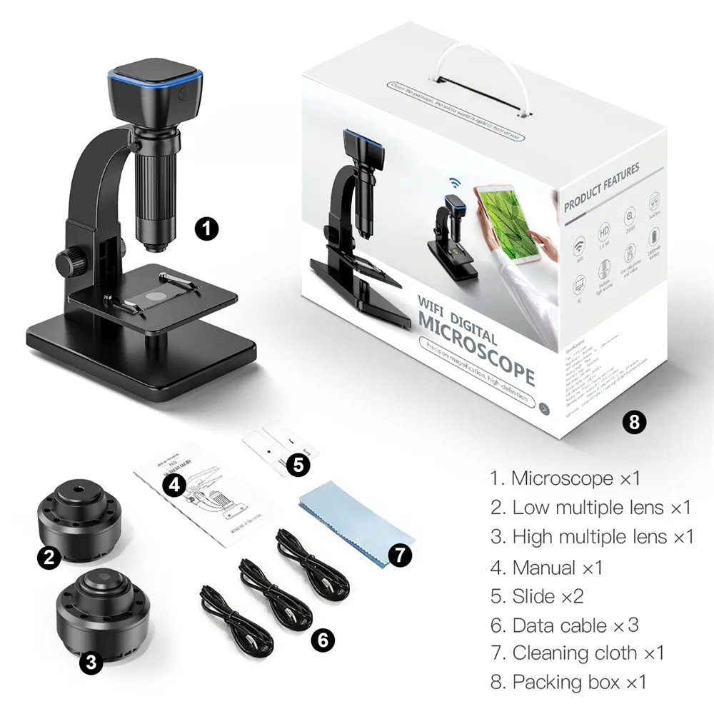 Nuevo modelo 2000X 1080P Inalámbrico Wifi Microscopio de mano Usb Microscopio digital portátil para reparación electrónica