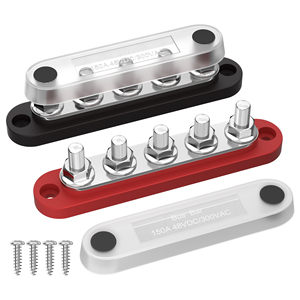 Max 150A 48V DC <strong>Busbar</strong> 300V AC Power Distribution Block <strong>Mini</strong> 5X1/4&quot; Studs Auto Marine Battery <strong>Busbar</strong> Terminal Block with Cover - Product Image 1