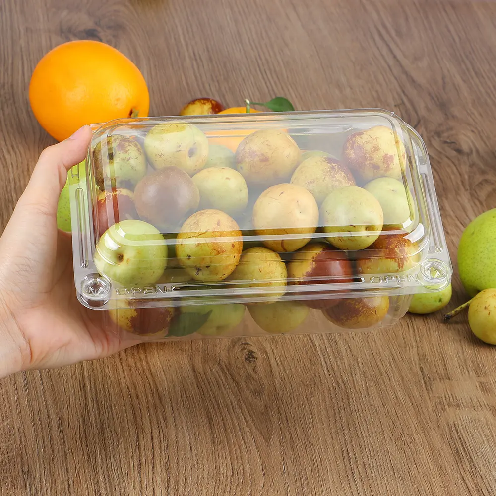 Caja transparente de plástico reciclable para embalaje de frutas y uvas, para supermercado