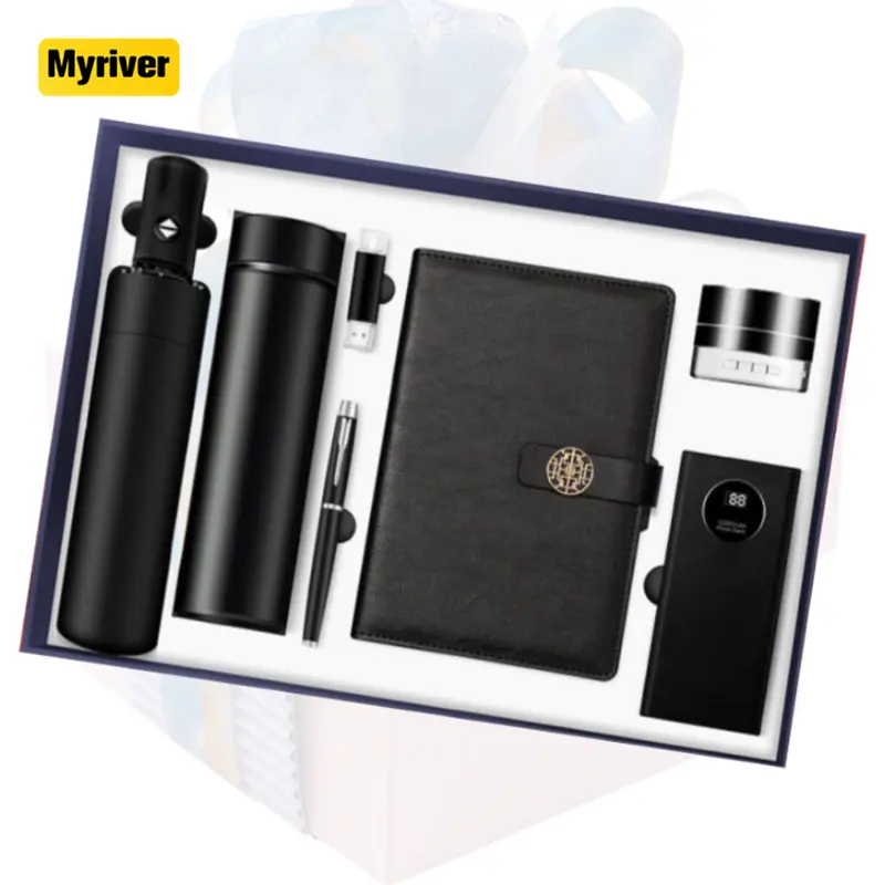 Myriver 7 In 1 Draadloze Muis Naam Kaarthouder Pen Usb 2.0 Power Bank Oplader Bookmarks A5 Notebooks Corporate Cadeau Set Items