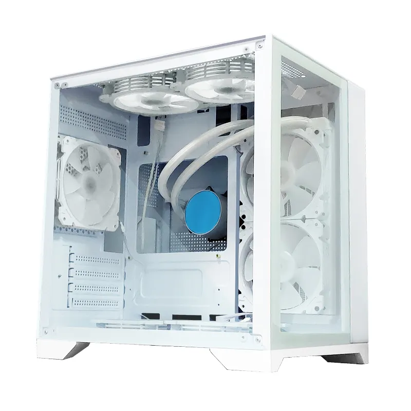 Manmu เคสคอมพิวเตอร์ ATX แบบกำหนดเอง, แผงกระจก ATX Towers & เคสอะลูมิเนียมสีขาวเคสคอมพิวเตอร์สำหรับเล่นเกม