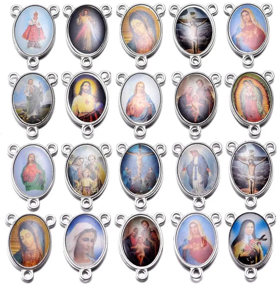 40 قطعة مزيج الصورة الوردية الصليب و مركز المعجزة يسوع ماريا الصليب سحر المعلقات ل صياغة عقد خرز سوار