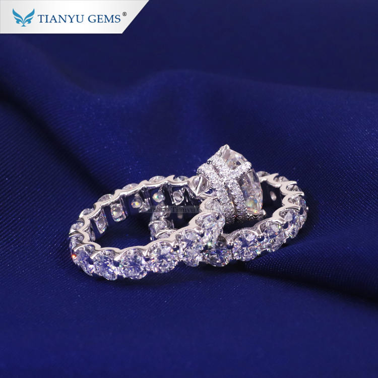 silver moissanite ring set
