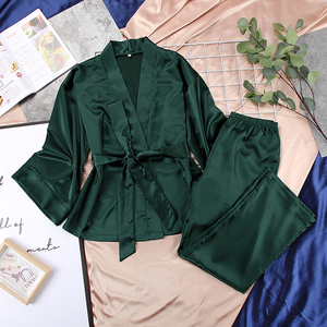 OOTN bilek uyku üstleri saten pantolon gevşek pijama gündelik pijama kadın ev takım elbise katı kadın elbiseler Sashes ile <span class=keywords><strong>2</strong></span> adet seti