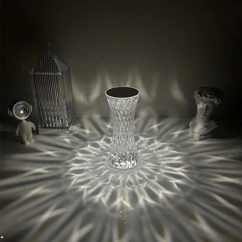 Lâmpada de mesa cristal de diamante, controle de toque para tabelas laterais do quarto, mudança de cor