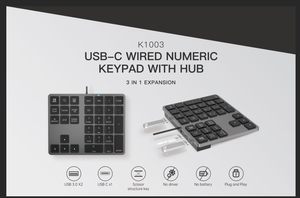 Teclado numérico pequeño de oficina, teclado gris, teclado financiero ABS, 34 teclas, teclado numérico con cable USB portátil con concentradores
