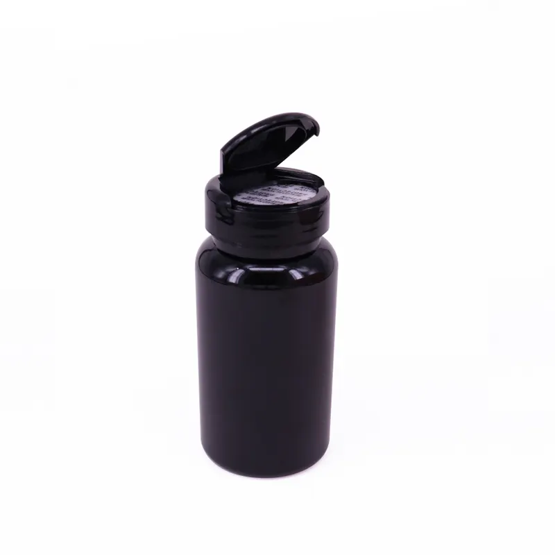 Botella de plástico para pastillas, suplemento de vitamina, cápsula de Mascota, con tapa abatible, Color negro, contenedor de plástico de 120ml, 120CC