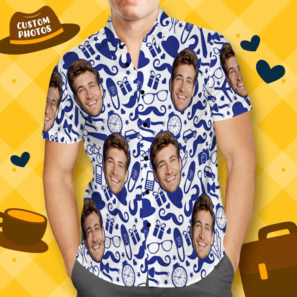 print on demand pod Ready to Ship In StockFast DispatchFathers Day 2022 Custom Face Hawaiian Shirt Personalized Photo Printed Bulk Hawaiian Shirt