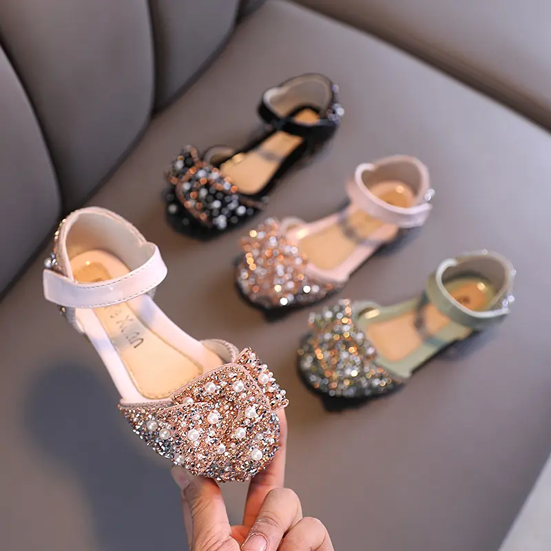 Nuevas sandalias de diamantes de moda para niños, zapatos con lentejuelas para niñas, zapatos informales de PU para niños