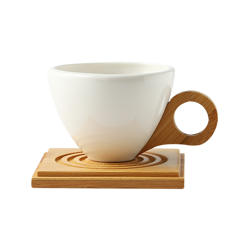 Taza individual con base de bambú - Blanco