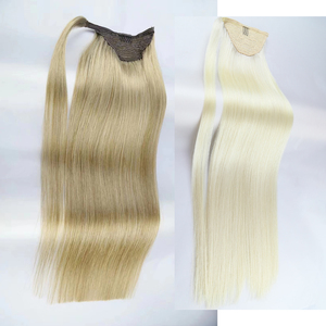 Tóc đuôi ngựa con người mở rộng hàng đợi de cheval Naturel bạc trắng tóc vàng 12A Trinh Nữ tóc đuôi ngựa mở rộng tóc con người với móng vuốt - Product Image 1