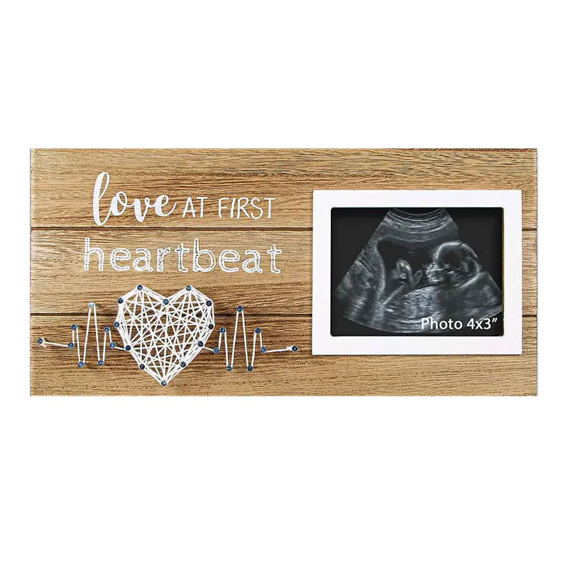 Marco de fotos de madera para mascotas Escritorio creativo Bebé B Ultrasonido Colgante Marco DE FOTOS Latido del corazón en forma de corazón Winding Memorial