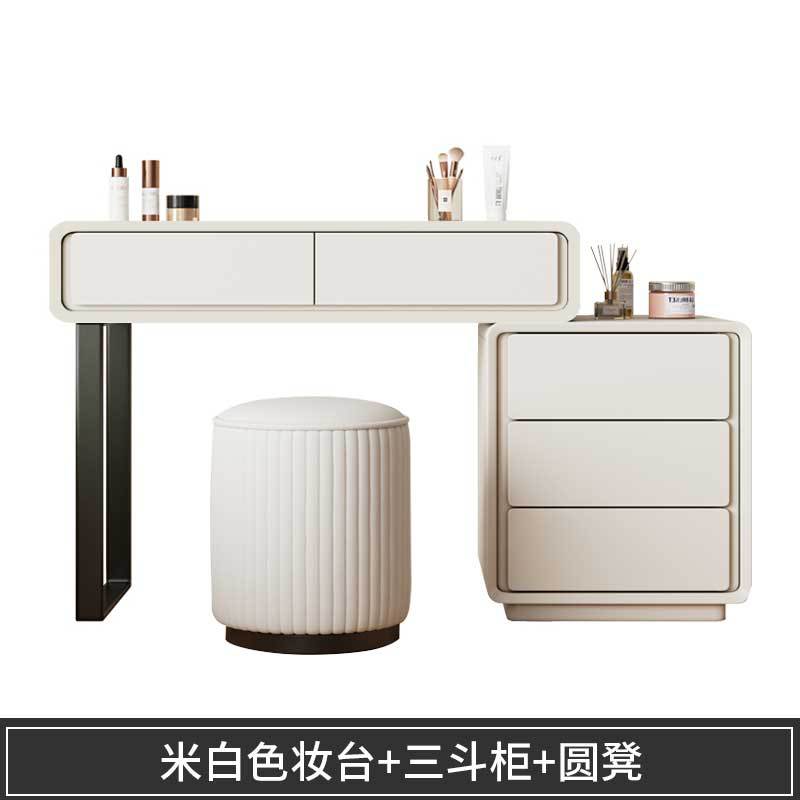 Commode T4 blanche, tabouret rond à trois tiroirs