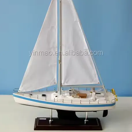 Modelo de veleiro de corrida, azul 46x14x68 cm, modelo de iate à vela de madeira feito à mão náutica