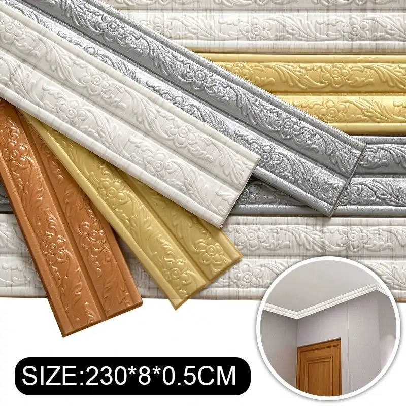 230*8*0,5 centímetros Adesivo Moldagem Flexível Guarnição 3D parede decorativa Linhas Wallpaper Border Wall Border Home Hotel DIY Decoração