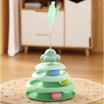 Tocadiscos para gatos pulpo verde con plumas simuladas