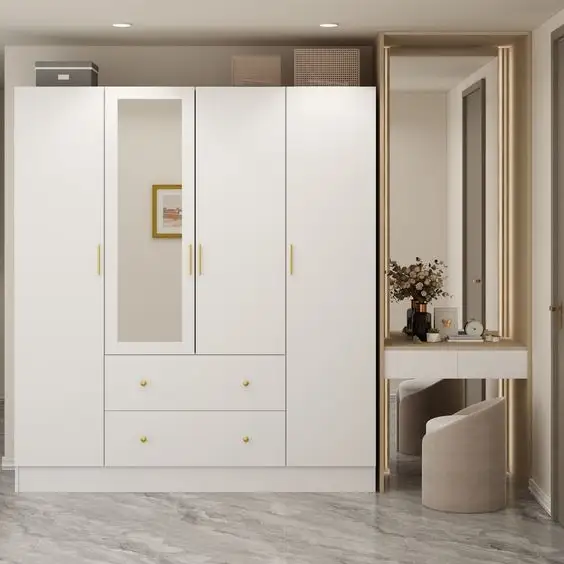 Diseño personalizado Simple puerta corredera armario ropa armario estante armario cama habitación muebles armario de madera para dormitorio