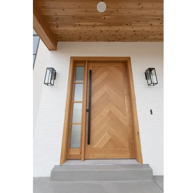 Porte d'entrée moderne en bois massif, acajou, avec éclairage latéral en verre
