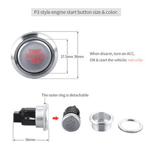 プッシュスタートストップボタンec002シリーズシルバーP3スタイルレッドライトスライバープッシュスタートボタン - Product Image 3
