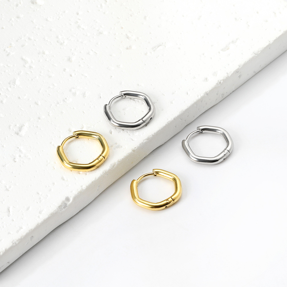 Hexagonal ear clips, steel color EA319501S