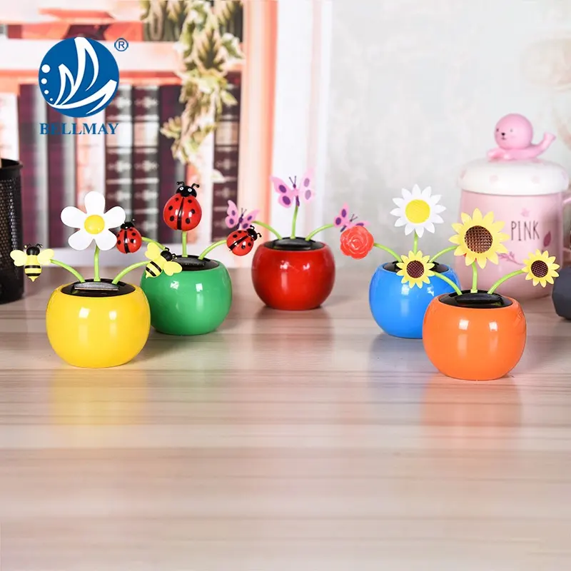 Bemay Toy Customized Plastic Colorful Flower Promotion Gift Flip Flap Solar Dancing Flower Powered Decoration Accessories
