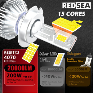 Redsea nâng cấp 200 Wát 20000LM Luces <span class=keywords><strong>Led</strong></span> Para ô tô <span class=keywords><strong>Led</strong></span> Đèn Pha H7 H1 H11 cao thấp chùm H4 Faro <span class=keywords><strong>Led</strong></span> Đèn Pha Bóng đèn cho xe - Product Image 2