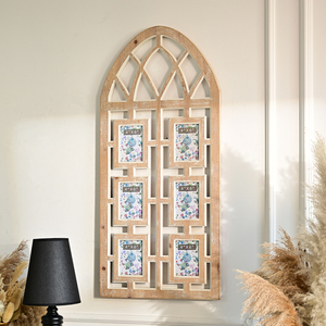 Rustic <strong>White</strong>-Washed Wood MDF Photo <strong>Frames</strong> Six <strong>4x6</strong> Wall Picture <strong>Frames</strong> with Iron Window Arch Cathedral Collage Home Living Space - Product Image 2