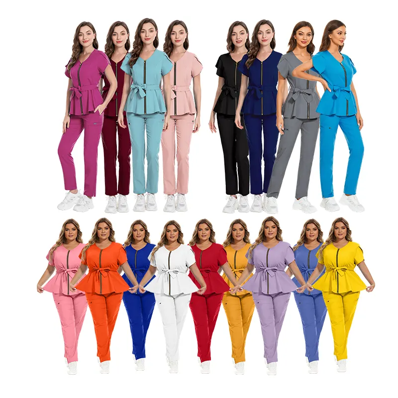 Conjunto de uniforme de enfermagem, uniforme de enfermagem médico de manga curta, uniforme de hospital cirúrgico para mulheres e homens