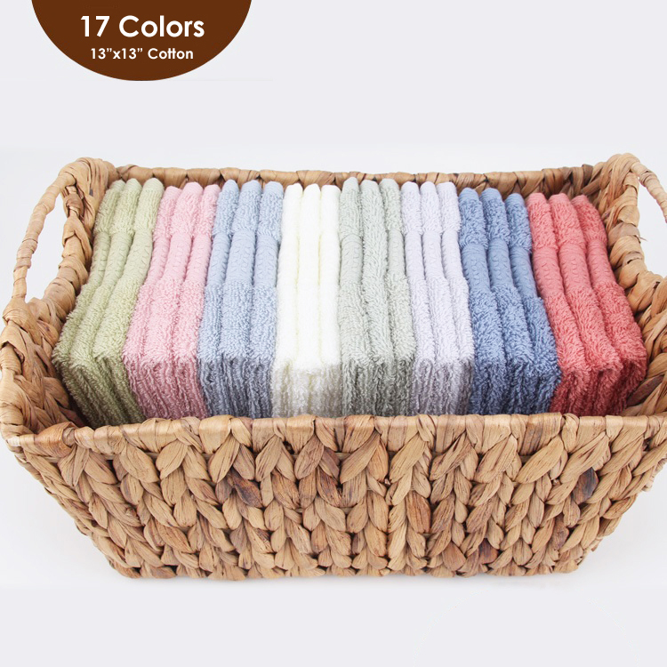 Wholesale 17 Multi Colors 100% Cotton Face Towels  Wash Cloths Sets 13"*13" 34*34cm Bulk Stock Custom Logo Package Available