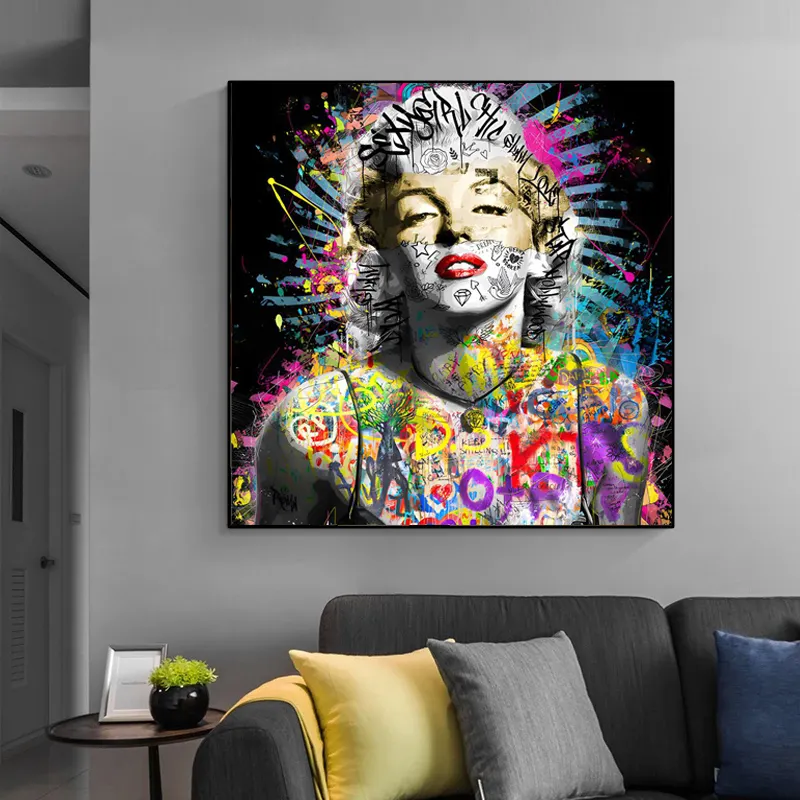 Graffiti Art Figure Portrait Marilyn Monroe Canvas Art Painting Wall Art Print Wall Picture for Home Decor Bedroom Decoration