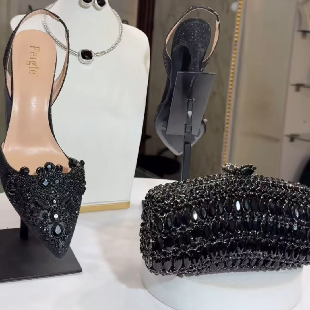 1 black shoes and bag