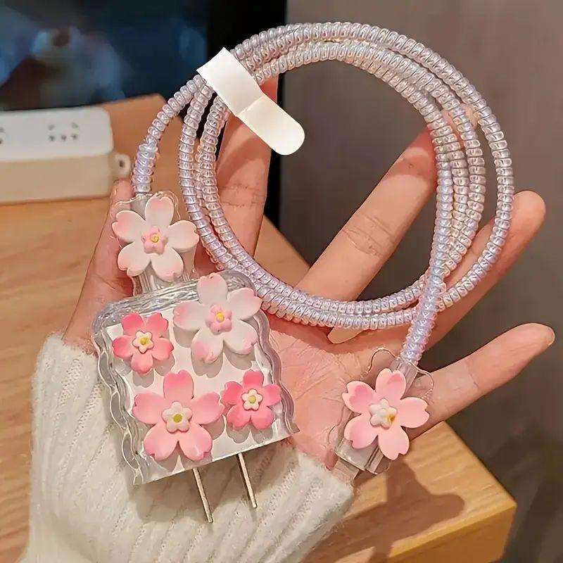 Ensemble 5 pièces fleur de pêcher 3D rose