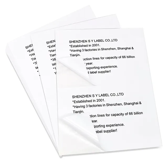 Adesivi personalizzabili etichetta privata A4 Sticker Papier A4 Glossy Label Inkjet A4 Inyl Sticker Paper Waterproof