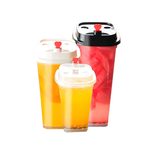 מכירה לוהטת ממוחזר מותאם אישית לוגו 14oz 16oz 24oz בועת תה Boba תה כיכר תחתון קשה Pp פלסטיק כוס עם מכסה