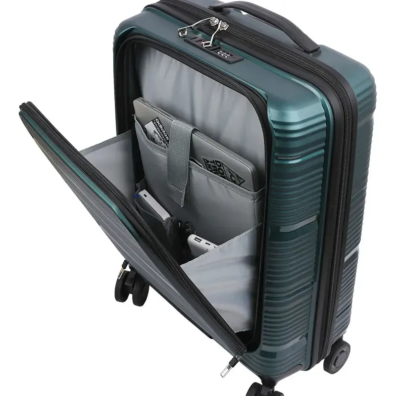 Cabin size multi-function travel trolley bag Big capacity boarding 20 inches pp luggage Front laptop pocket anti-theft suitcases