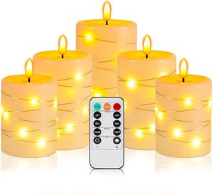 Set mit 5 flammen losen Kerzen aus Elfenbein wachs mit Lichterketten mit Fernbedienung und <span class=keywords><strong>Timer</strong></span>