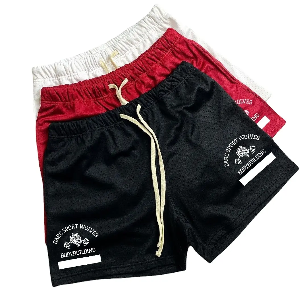 Shorts solto de malha com estampa personalizada, shorts de malha solta para treino de corrida, respirável
