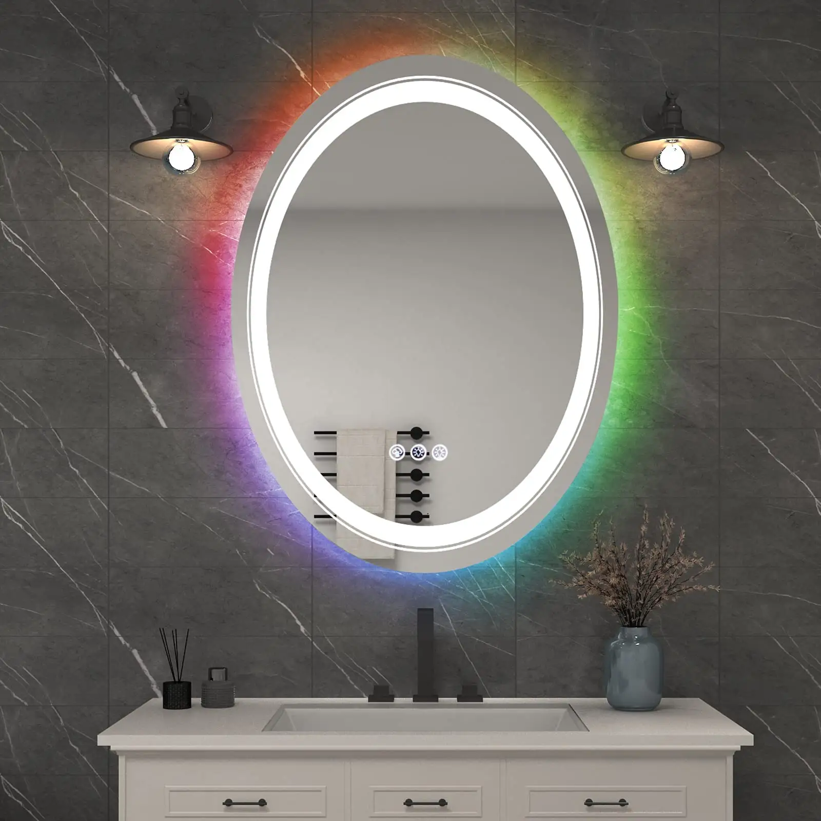 אופקי תליית מודגש LED מראה בחדר אמבטיה אנטי ערפל צבע טמפרטורה עמיד למים מואר מראה